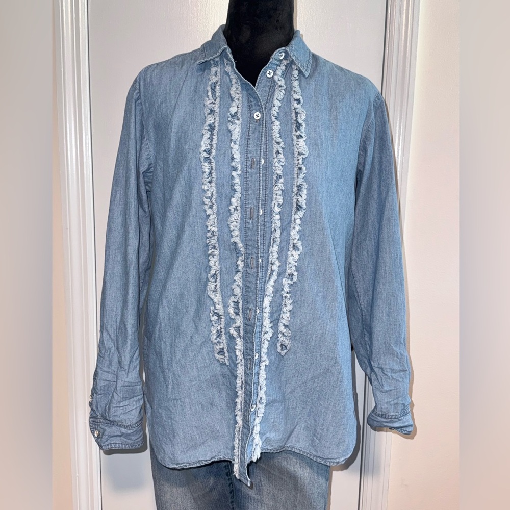 Pilcro and The Letterpress by Anthropologie Blue Denim Top